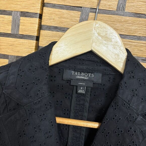 Talbots Stretch Black Eyelet Blazer Size 2 - Picture 6 of 7